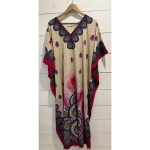 Lapogee Maxi Kaftan Dress One Size Peacock Feather